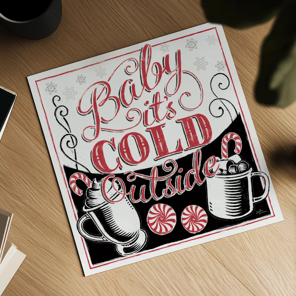 Merry Little Christmas BWR by Janelle Penner. Shown as a detailed flat fine art print, highlighting archival giclee quality. Available as an archival giclee rolled canvas, fine art paper, or poster print. SKU 48702a.