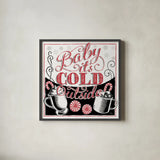 Merry Little Christmas BWR by Janelle Penner. Shown in a sleek black glass frame for a contemporary gallery look. Available as an archival giclee rolled canvas, fine art paper, or poster print. SKU 48702a.