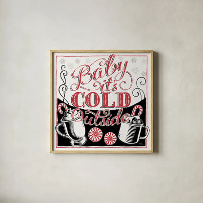 Merry Little Christmas BWR by Janelle Penner. Shown in a natural wood glass frame for a timeless modern aesthetic. Available as an archival giclee rolled canvas, fine art paper, or poster print. SKU 48702a.