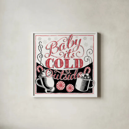 Merry Little Christmas BWR by Janelle Penner. Shown in a crisp white glass frame for a clean and minimalist style. Available as an archival giclee rolled canvas, fine art paper, or poster print. SKU 48702a.