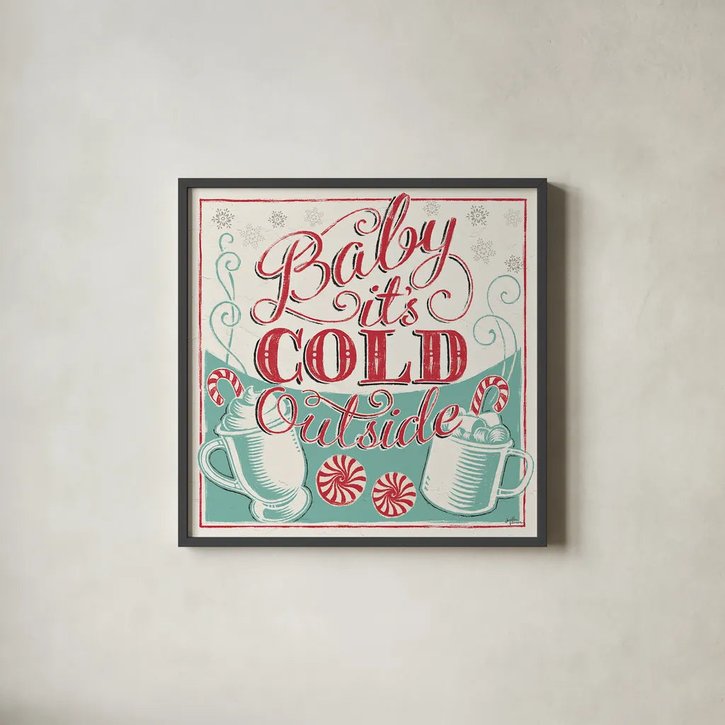 Merry Little Christmas II by Janelle Penner. Shown in a sleek black glass frame for a contemporary gallery look. Available as an archival giclee rolled canvas, fine art paper, or poster print. SKU 36039a.