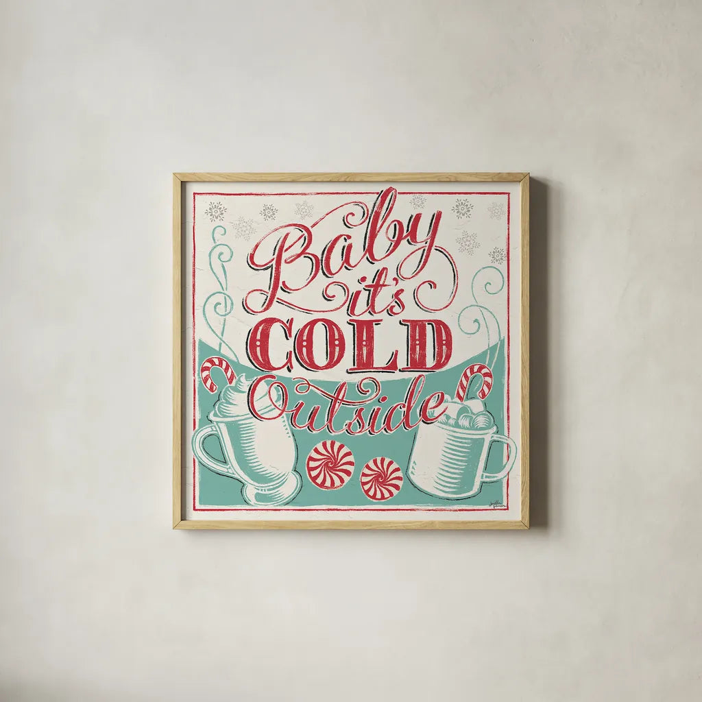 Merry Little Christmas II by Janelle Penner. Shown in a natural wood glass frame for a timeless modern aesthetic. Available as an archival giclee rolled canvas, fine art paper, or poster print. SKU 36039a.