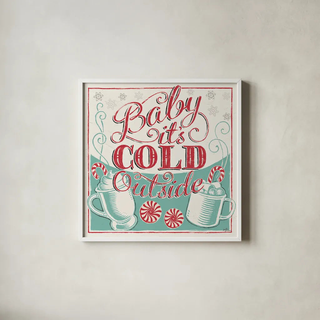 Merry Little Christmas II by Janelle Penner. Shown in a crisp white glass frame for a clean and minimalist style. Available as an archival giclee rolled canvas, fine art paper, or poster print. SKU 36039a.