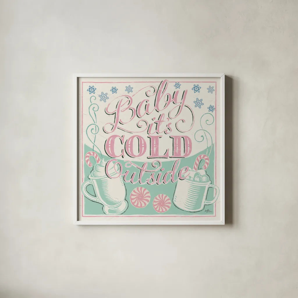 Merry Little Christmas II Vintage by Janelle Penner. Shown in a crisp white glass frame for a clean and minimalist style. Available as an archival giclee rolled canvas, fine art paper, or poster print. SKU 50973a.