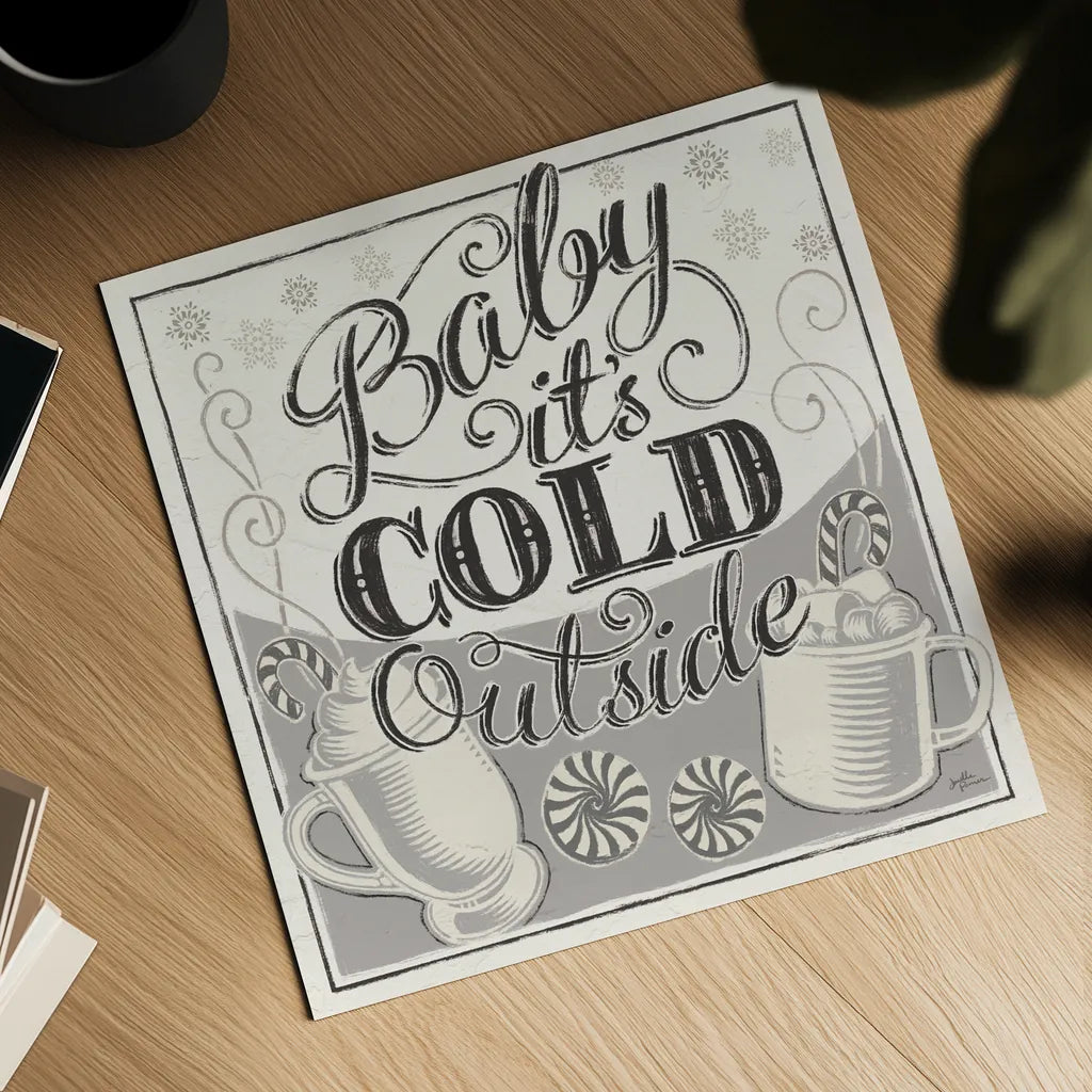 Merry Little Christmas II White Gray by Janelle Penner. Shown as a detailed flat fine art print, highlighting archival giclee quality. Available as an archival giclee rolled canvas, fine art paper, or poster print. SKU 66640a.