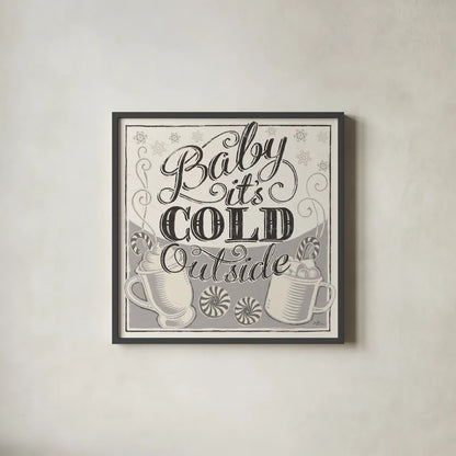 Merry Little Christmas II White Gray by Janelle Penner. Shown in a sleek black glass frame for a contemporary gallery look. Available as an archival giclee rolled canvas, fine art paper, or poster print. SKU 66640a.