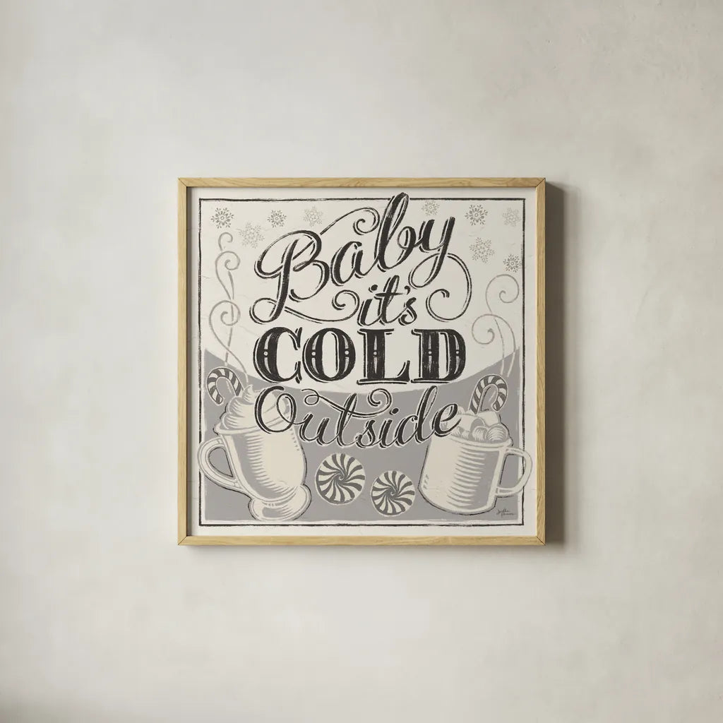 Merry Little Christmas II White Gray by Janelle Penner. Shown in a natural wood glass frame for a timeless modern aesthetic. Available as an archival giclee rolled canvas, fine art paper, or poster print. SKU 66640a.