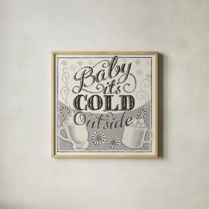Merry Little Christmas II White Gray by Janelle Penner. Shown in a natural wood glass frame for a timeless modern aesthetic. Available as an archival giclee rolled canvas, fine art paper, or poster print. SKU 66640a.