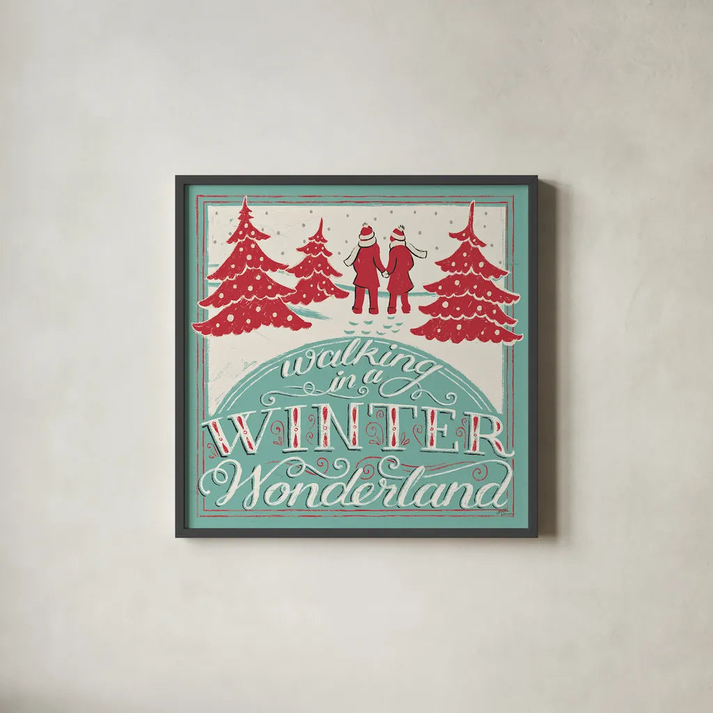 Merry Little Christmas III by Janelle Penner. Shown in a sleek black glass frame for a contemporary gallery look. Available as an archival giclee rolled canvas, fine art paper, or poster print. SKU 36040a.