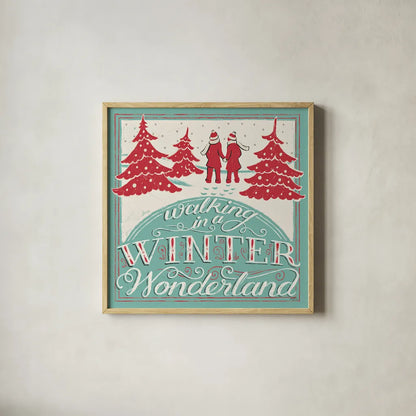 Merry Little Christmas III by Janelle Penner. Shown in a natural wood glass frame for a timeless modern aesthetic. Available as an archival giclee rolled canvas, fine art paper, or poster print. SKU 36040a.