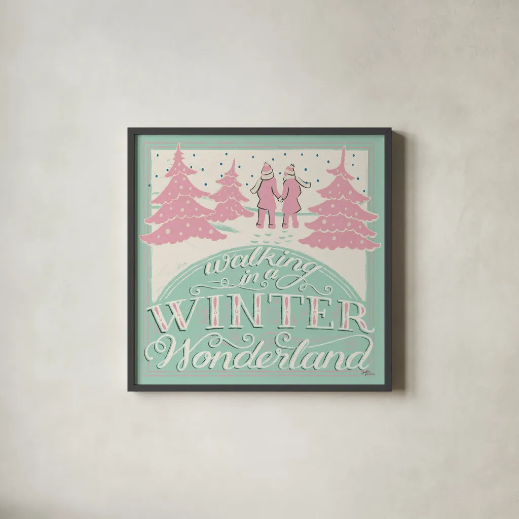 Merry Little Christmas III Vintage by Janelle Penner. Shown in a sleek black glass frame for a contemporary gallery look. Available as an archival giclee rolled canvas, fine art paper, or poster print. SKU 50974a.