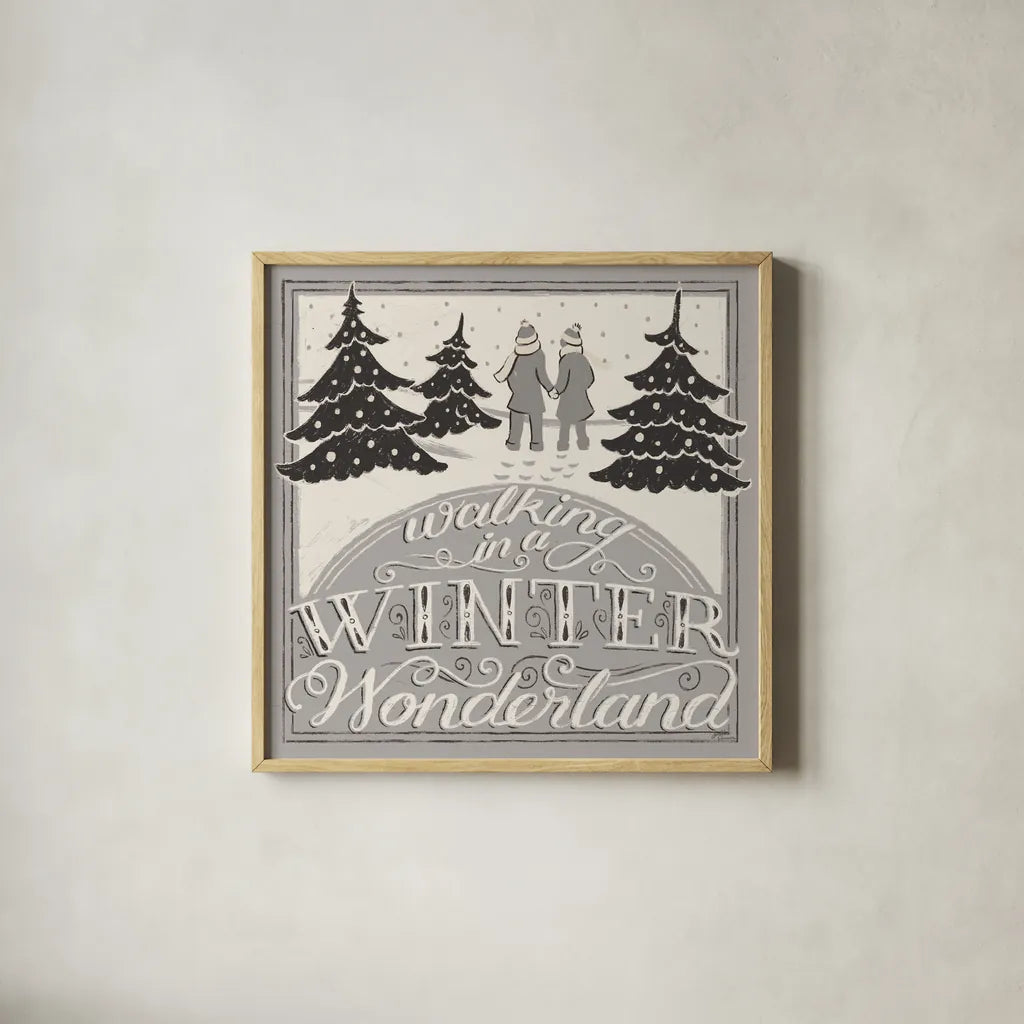 Merry Little Christmas III White Gray by Janelle Penner. Shown in a natural wood glass frame for a timeless modern aesthetic. Available as an archival giclee rolled canvas, fine art paper, or poster print. SKU 66641a.