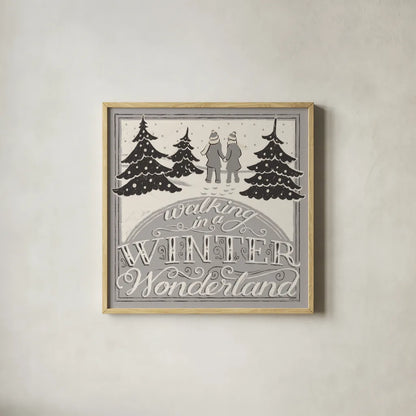 Merry Little Christmas III White Gray by Janelle Penner. Shown in a natural wood glass frame for a timeless modern aesthetic. Available as an archival giclee rolled canvas, fine art paper, or poster print. SKU 66641a.