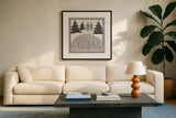 Merry Little Christmas III White Gray by Janelle Penner. Displayed in a glass frame with matte in a clean modern living room. Available as an archival giclee rolled canvas, fine art paper, or poster print. SKU 66641a.