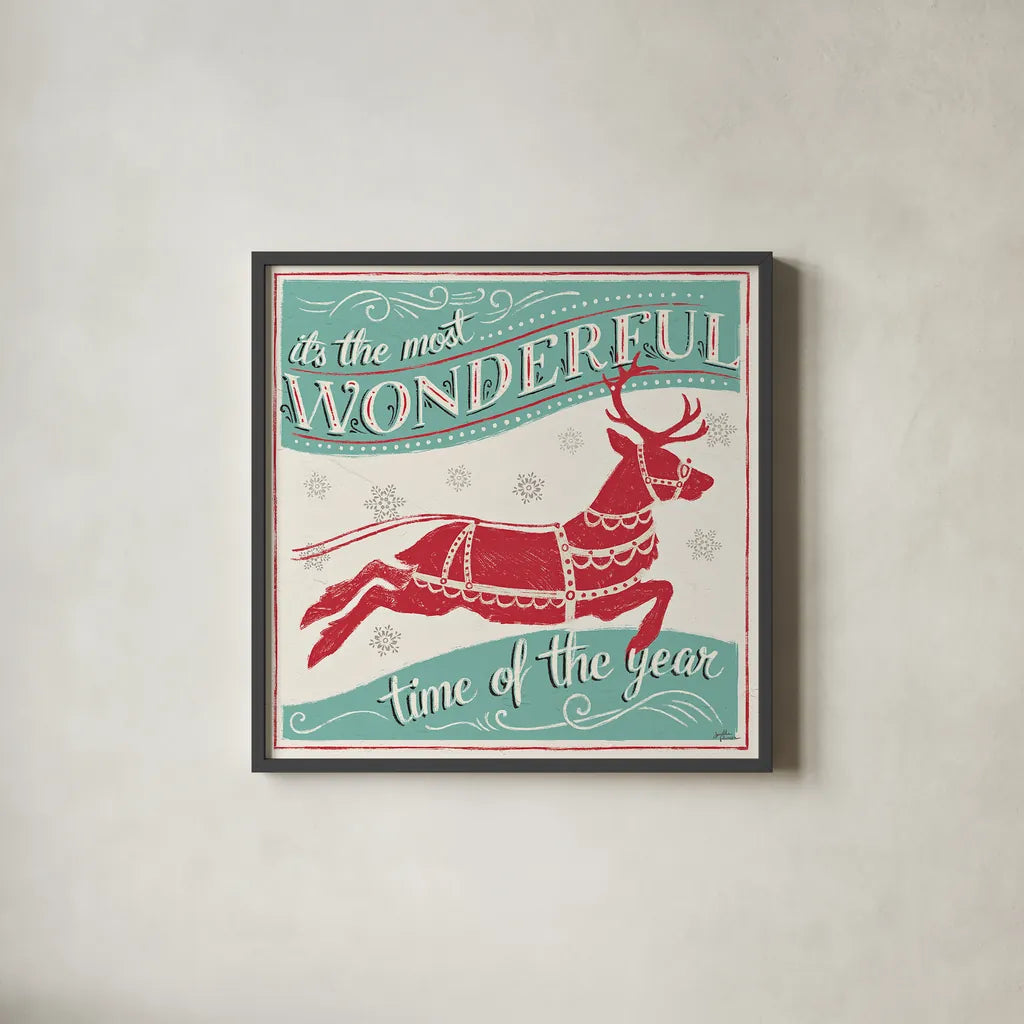 Merry Little Christmas IV by Janelle Penner. Shown in a sleek black glass frame for a contemporary gallery look. Available as an archival giclee rolled canvas, fine art paper, or poster print. SKU 36041a.