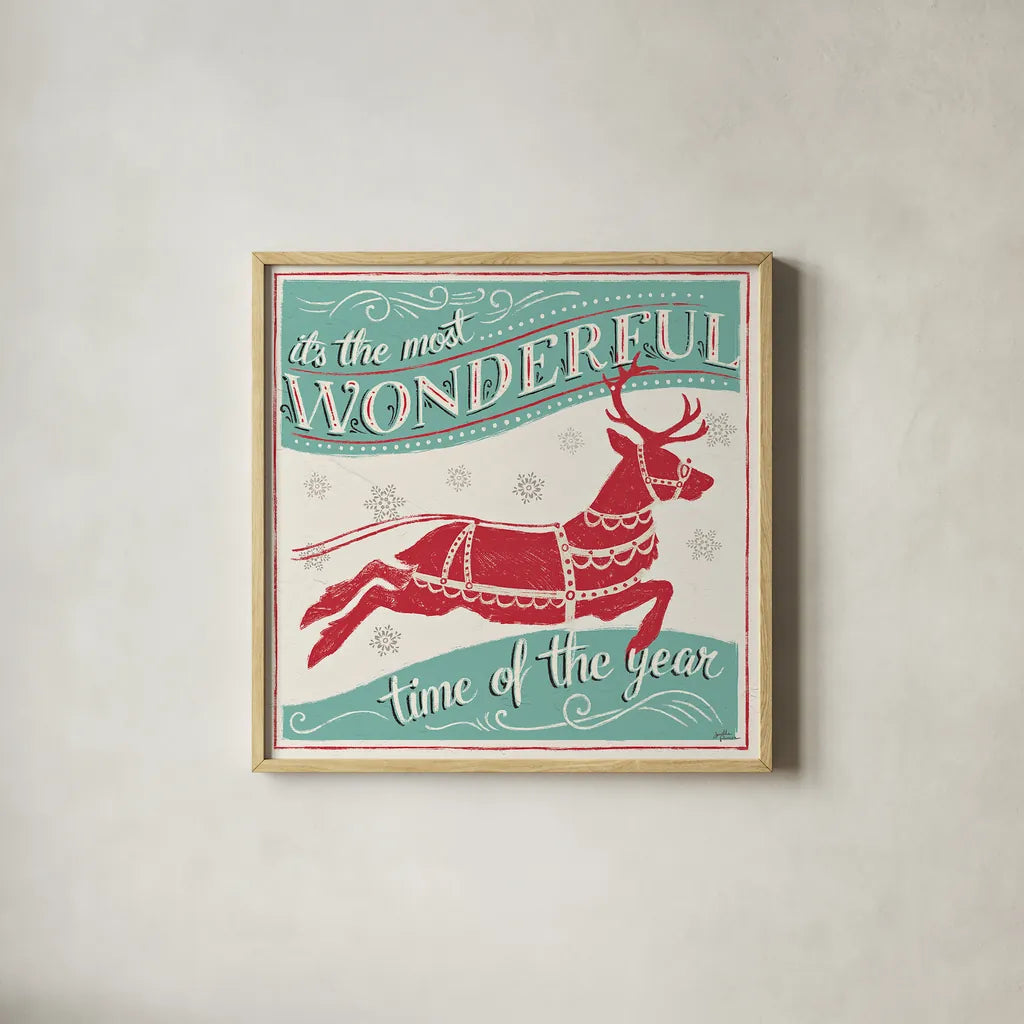 Merry Little Christmas IV by Janelle Penner. Shown in a natural wood glass frame for a timeless modern aesthetic. Available as an archival giclee rolled canvas, fine art paper, or poster print. SKU 36041a.