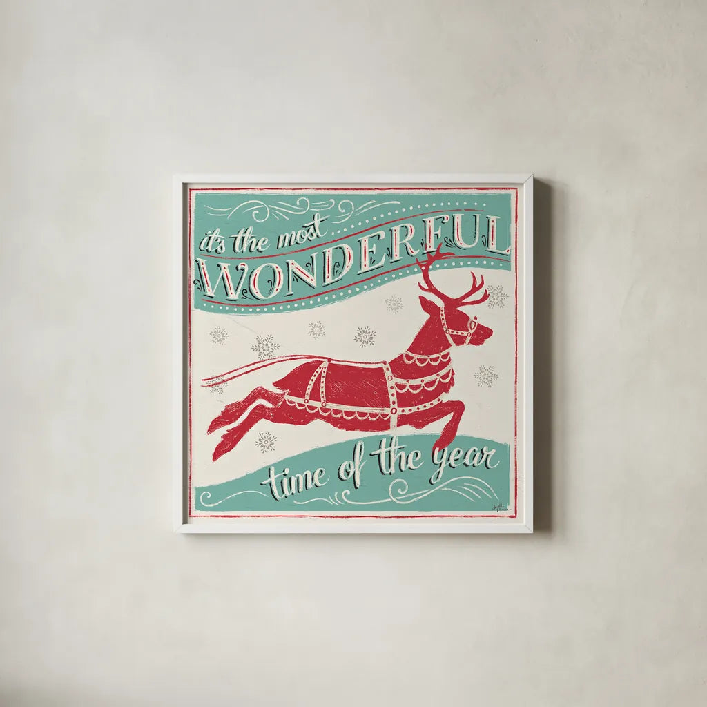 Merry Little Christmas IV by Janelle Penner. Shown in a crisp white glass frame for a clean and minimalist style. Available as an archival giclee rolled canvas, fine art paper, or poster print. SKU 36041a.