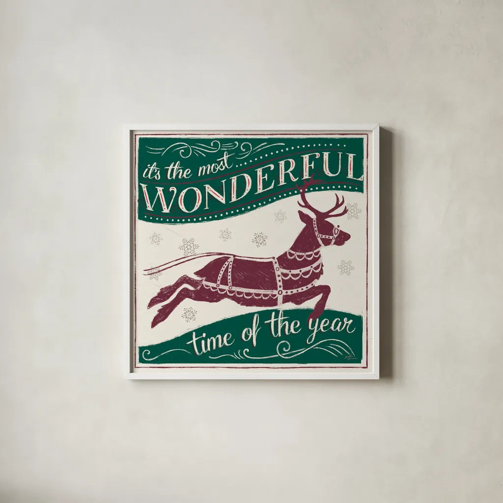 Merry Little Christmas IV GP by Janelle Penner. Shown in a crisp white glass frame for a clean and minimalist style. Available as an archival giclee rolled canvas, fine art paper, or poster print. SKU 65488a.