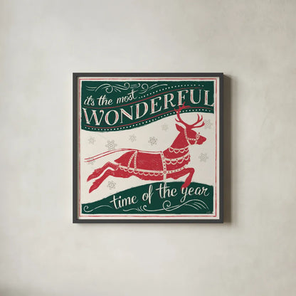 Merry Little Christmas IV Green by Janelle Penner. Shown in a sleek black glass frame for a contemporary gallery look. Available as an archival giclee rolled canvas, fine art paper, or poster print. SKU 57502a.