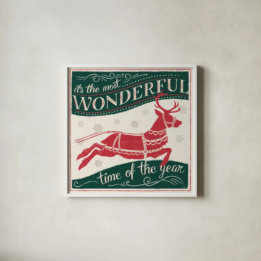 Merry Little Christmas IV Green by Janelle Penner. Shown in a crisp white glass frame for a clean and minimalist style. Available as an archival giclee rolled canvas, fine art paper, or poster print. SKU 57502a.