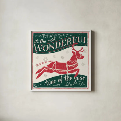 Merry Little Christmas IV Green by Janelle Penner. Shown in a crisp white glass frame for a clean and minimalist style. Available as an archival giclee rolled canvas, fine art paper, or poster print. SKU 57502a.