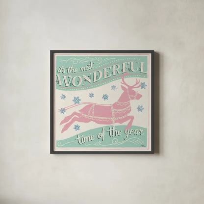 Merry Little Christmas IV Vintage by Janelle Penner. Shown in a sleek black glass frame for a contemporary gallery look. Available as an archival giclee rolled canvas, fine art paper, or poster print. SKU 50975a.