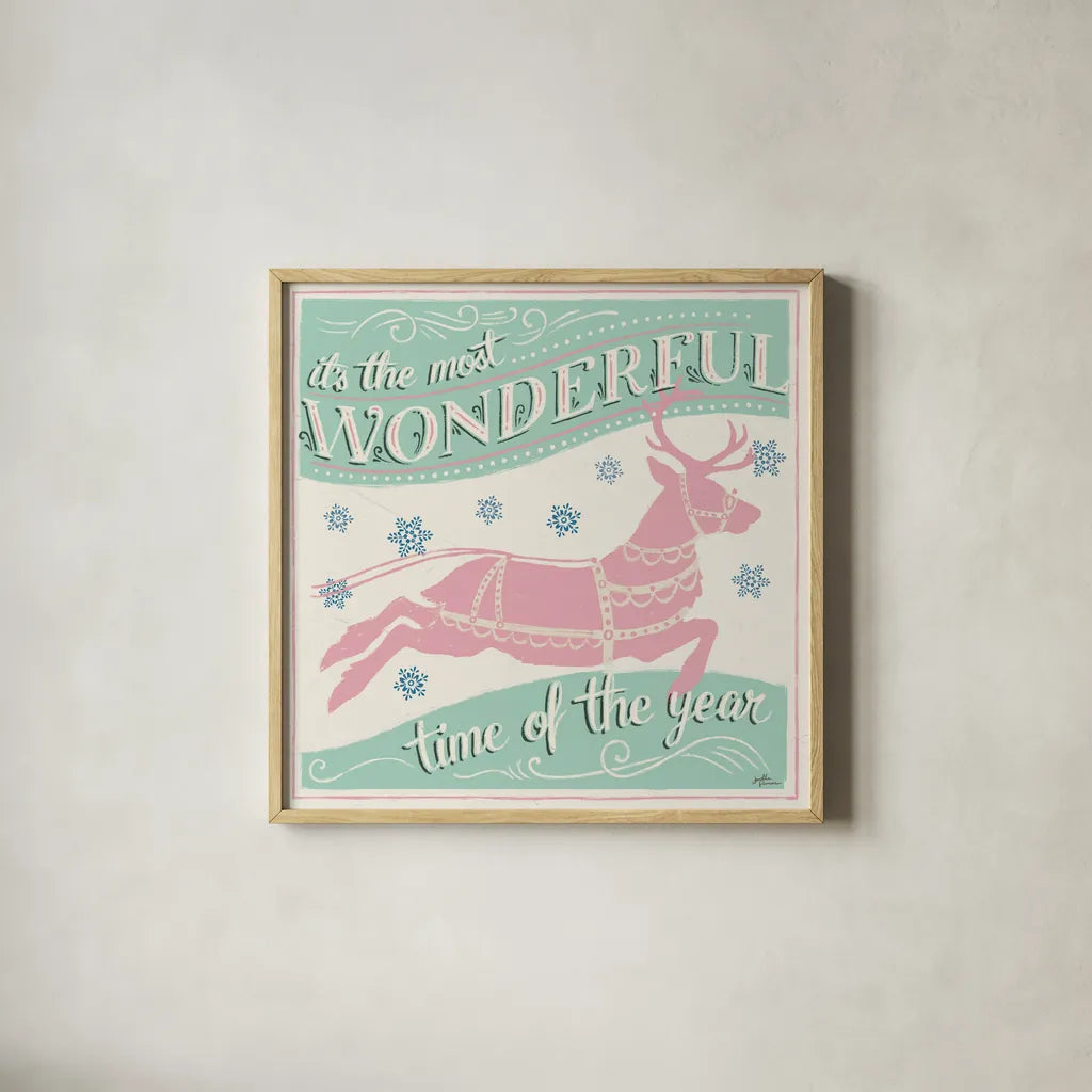 Merry Little Christmas IV Vintage by Janelle Penner. Shown in a natural wood glass frame for a timeless modern aesthetic. Available as an archival giclee rolled canvas, fine art paper, or poster print. SKU 50975a.