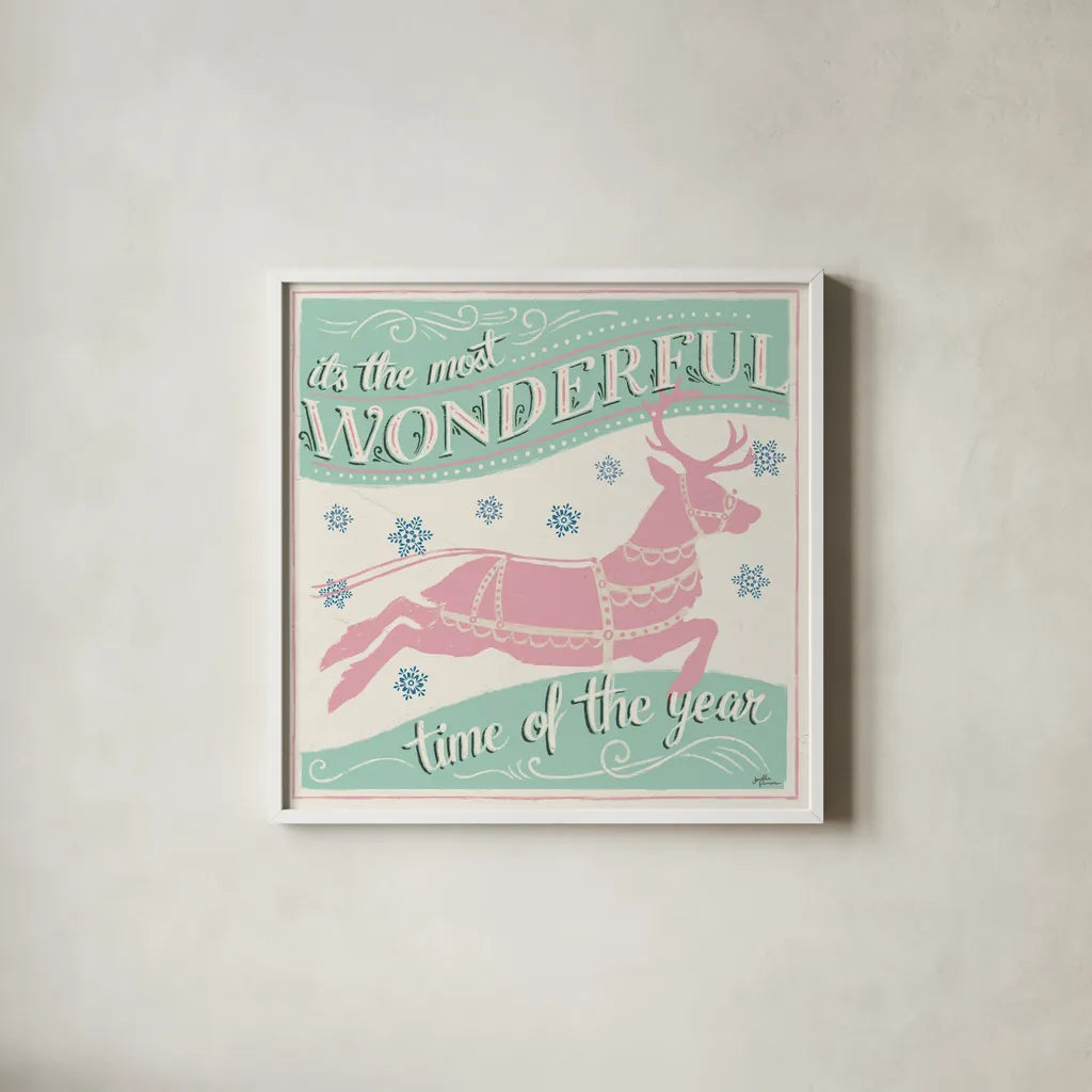 Merry Little Christmas IV Vintage by Janelle Penner. Shown in a crisp white glass frame for a clean and minimalist style. Available as an archival giclee rolled canvas, fine art paper, or poster print. SKU 50975a.