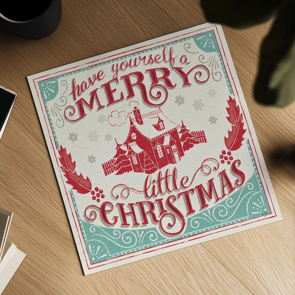 Merry Little Christmas V by Janelle Penner. Shown as a detailed flat fine art print, highlighting archival giclee quality. Available as an archival giclee rolled canvas, fine art paper, or poster print. SKU 36042a.
