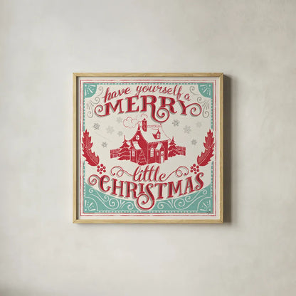 Merry Little Christmas V by Janelle Penner. Shown in a natural wood glass frame for a timeless modern aesthetic. Available as an archival giclee rolled canvas, fine art paper, or poster print. SKU 36042a.