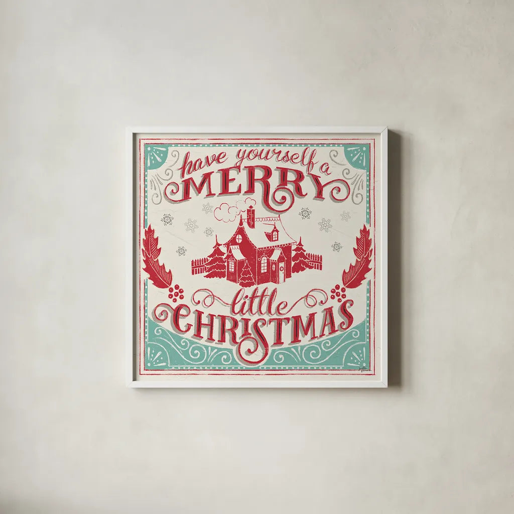 Merry Little Christmas V by Janelle Penner. Shown in a crisp white glass frame for a clean and minimalist style. Available as an archival giclee rolled canvas, fine art paper, or poster print. SKU 36042a.