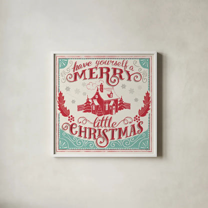 Merry Little Christmas V by Janelle Penner. Shown in a crisp white glass frame for a clean and minimalist style. Available as an archival giclee rolled canvas, fine art paper, or poster print. SKU 36042a.