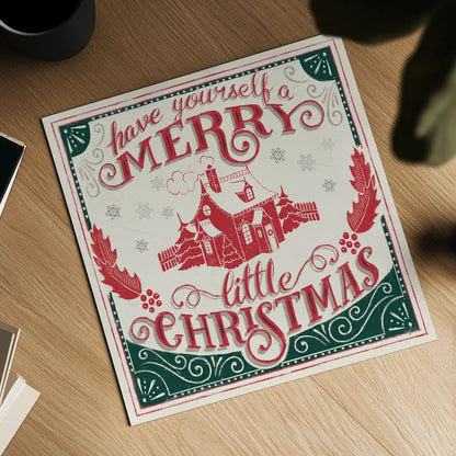Merry Little Christmas V Green by Janelle Penner. Shown as a detailed flat fine art print, highlighting archival giclee quality. Available as an archival giclee rolled canvas, fine art paper, or poster print. SKU 57503a.