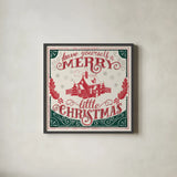 Merry Little Christmas V Green by Janelle Penner. Shown in a sleek black glass frame for a contemporary gallery look. Available as an archival giclee rolled canvas, fine art paper, or poster print. SKU 57503a.