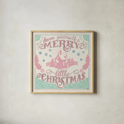 Merry Little Christmas V Vintage by Janelle Penner. Shown in a natural wood glass frame for a timeless modern aesthetic. Available as an archival giclee rolled canvas, fine art paper, or poster print. SKU 50976a.