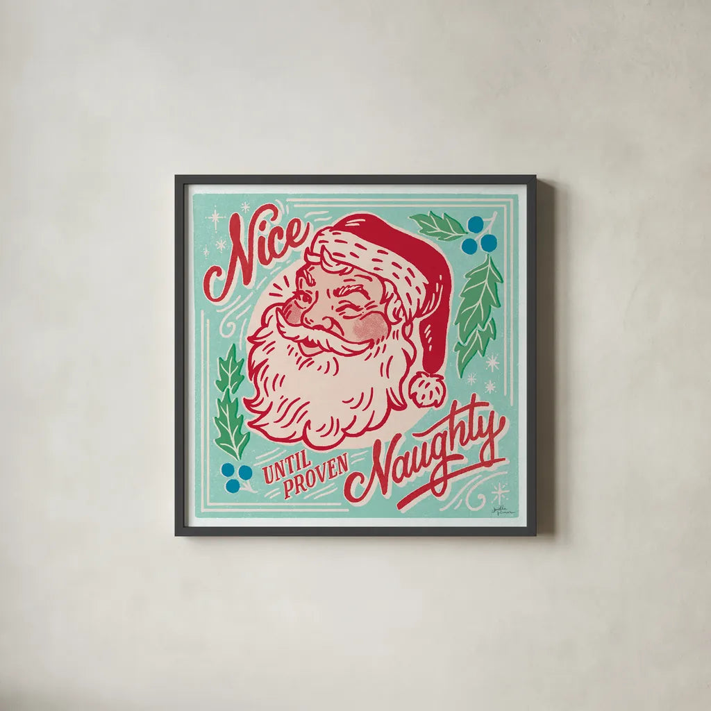 Naughty and Nice II Bright by Janelle Penner. Shown in a sleek black glass frame for a contemporary gallery look. Available as an archival giclee rolled canvas, fine art paper, or poster print. SKU 76821a.