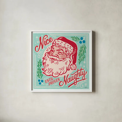 Naughty and Nice II Bright by Janelle Penner. Shown in a crisp white glass frame for a clean and minimalist style. Available as an archival giclee rolled canvas, fine art paper, or poster print. SKU 76821a.