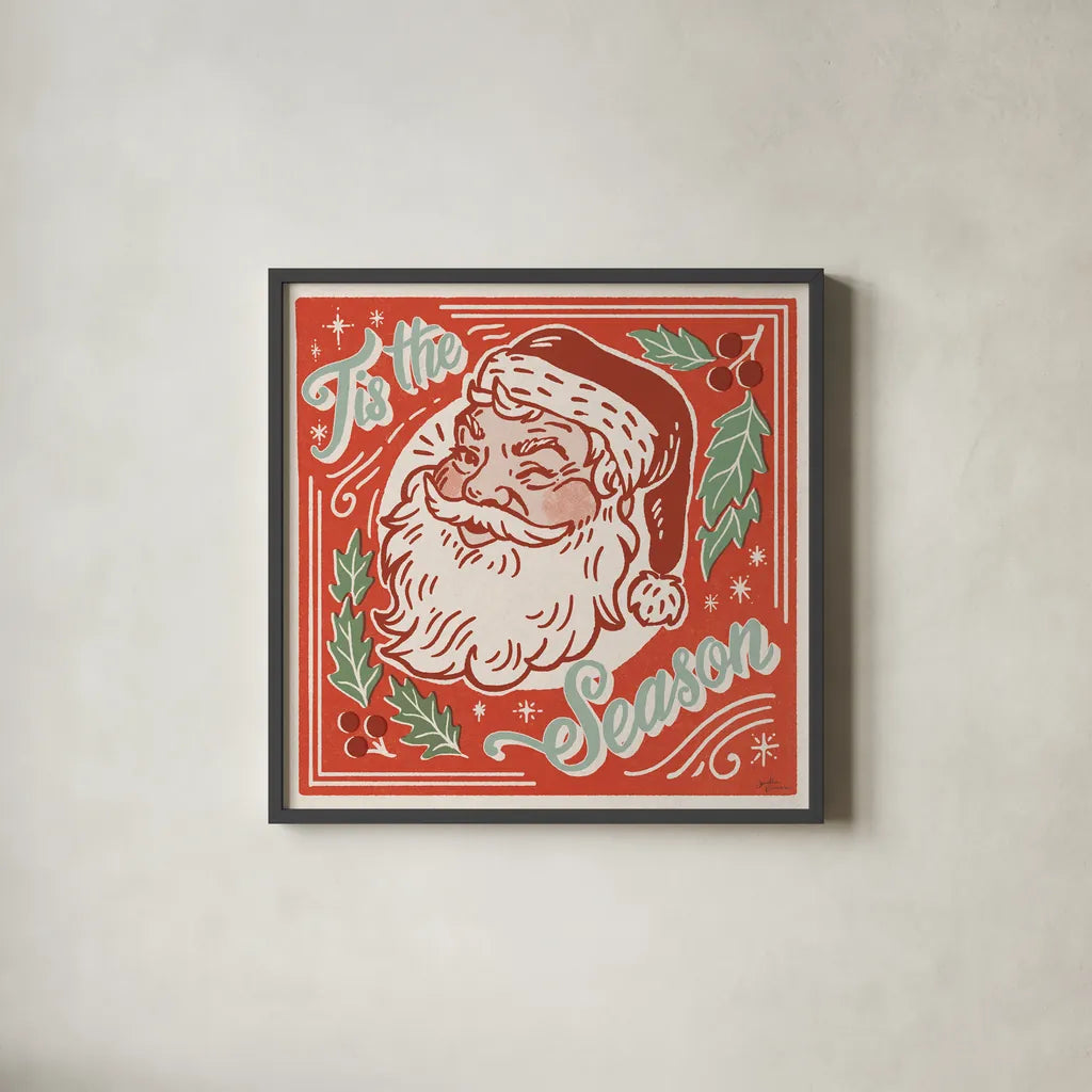 Naughty and Nice II Tis the Season by Janelle Penner. Shown in a sleek black glass frame for a contemporary gallery look. Available as an archival giclee rolled canvas, fine art paper, or poster print. SKU 68347a.