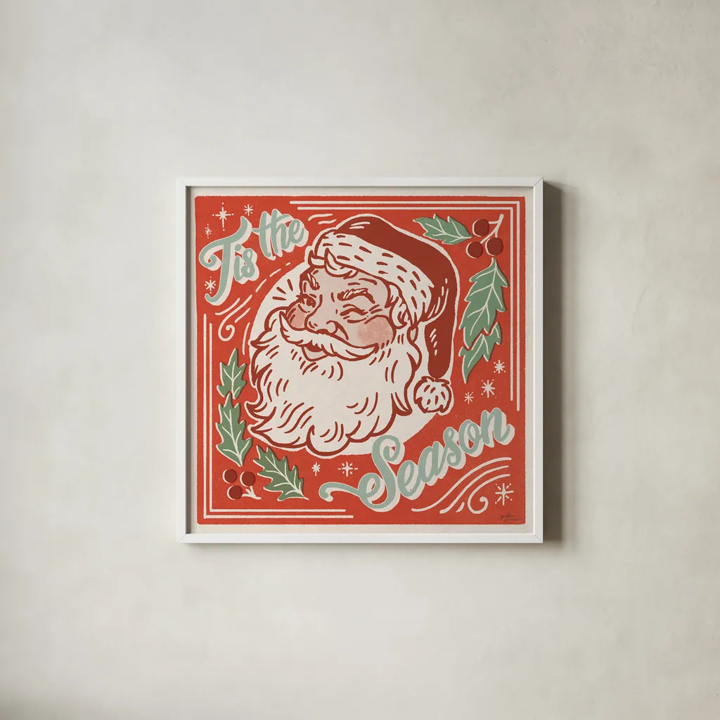 Naughty and Nice II Tis the Season by Janelle Penner. Shown in a crisp white glass frame for a clean and minimalist style. Available as an archival giclee rolled canvas, fine art paper, or poster print. SKU 68347a.