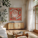 Naughty and Nice II Tis the Season by Janelle Penner. Shown in a natural wood frame in a cozy modern living room. Available as an archival giclee rolled canvas, fine art paper, or poster print. SKU 68347a.