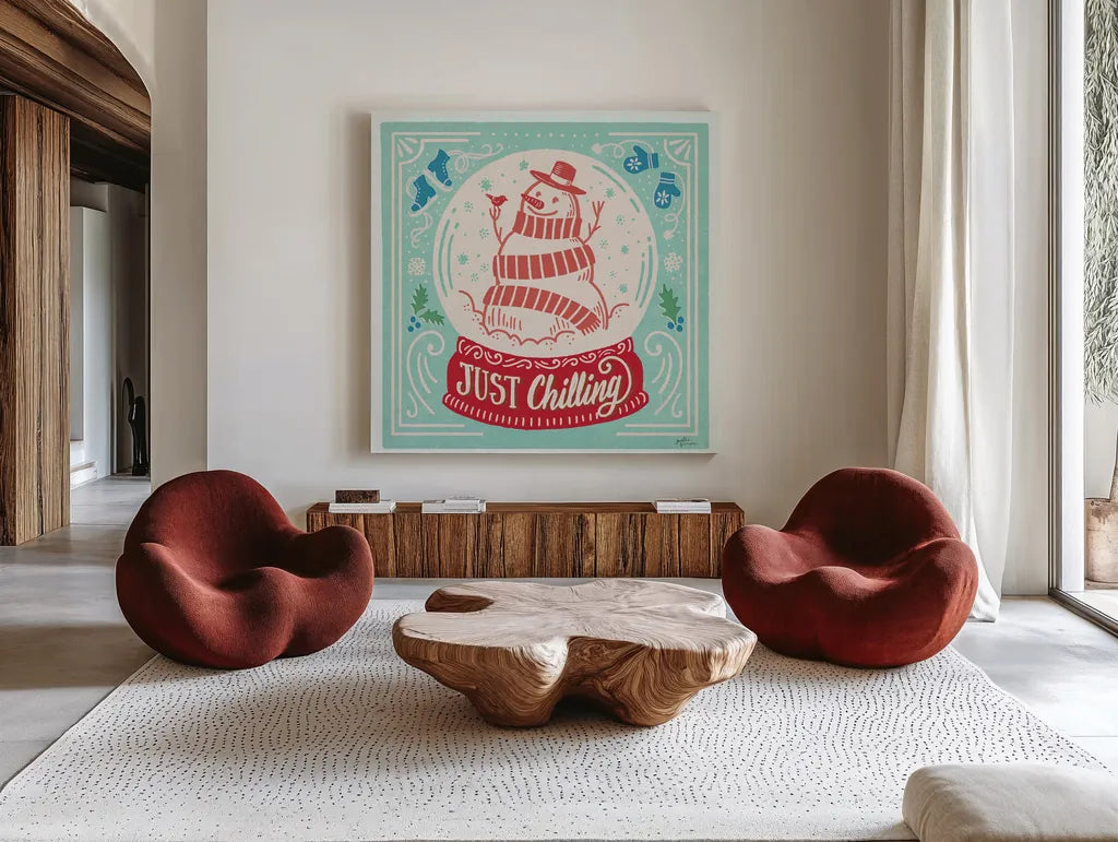 Naughty and Nice III Bright by Janelle Penner. Shown as extra-large giant wall art in a modern living room. Available as an archival giclee rolled canvas, fine art paper, or poster print. SKU 76822a.