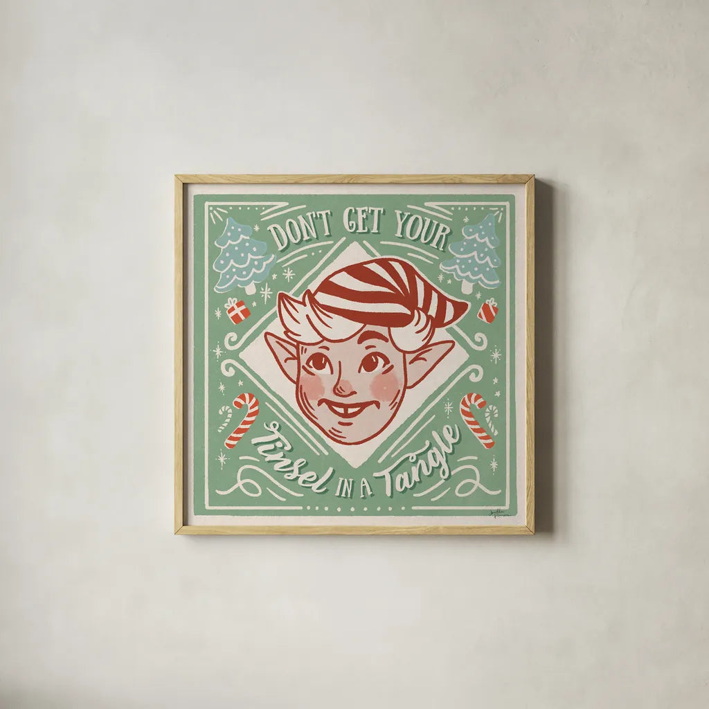 Naughty and Nice V by Janelle Penner. Shown in a natural wood glass frame for a timeless modern aesthetic. Available as an archival giclee rolled canvas, fine art paper, or poster print. SKU 66147a.