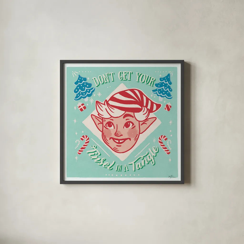 Naughty and Nice V Bright by Janelle Penner. Shown in a sleek black glass frame for a contemporary gallery look. Available as an archival giclee rolled canvas, fine art paper, or poster print. SKU 67596a.