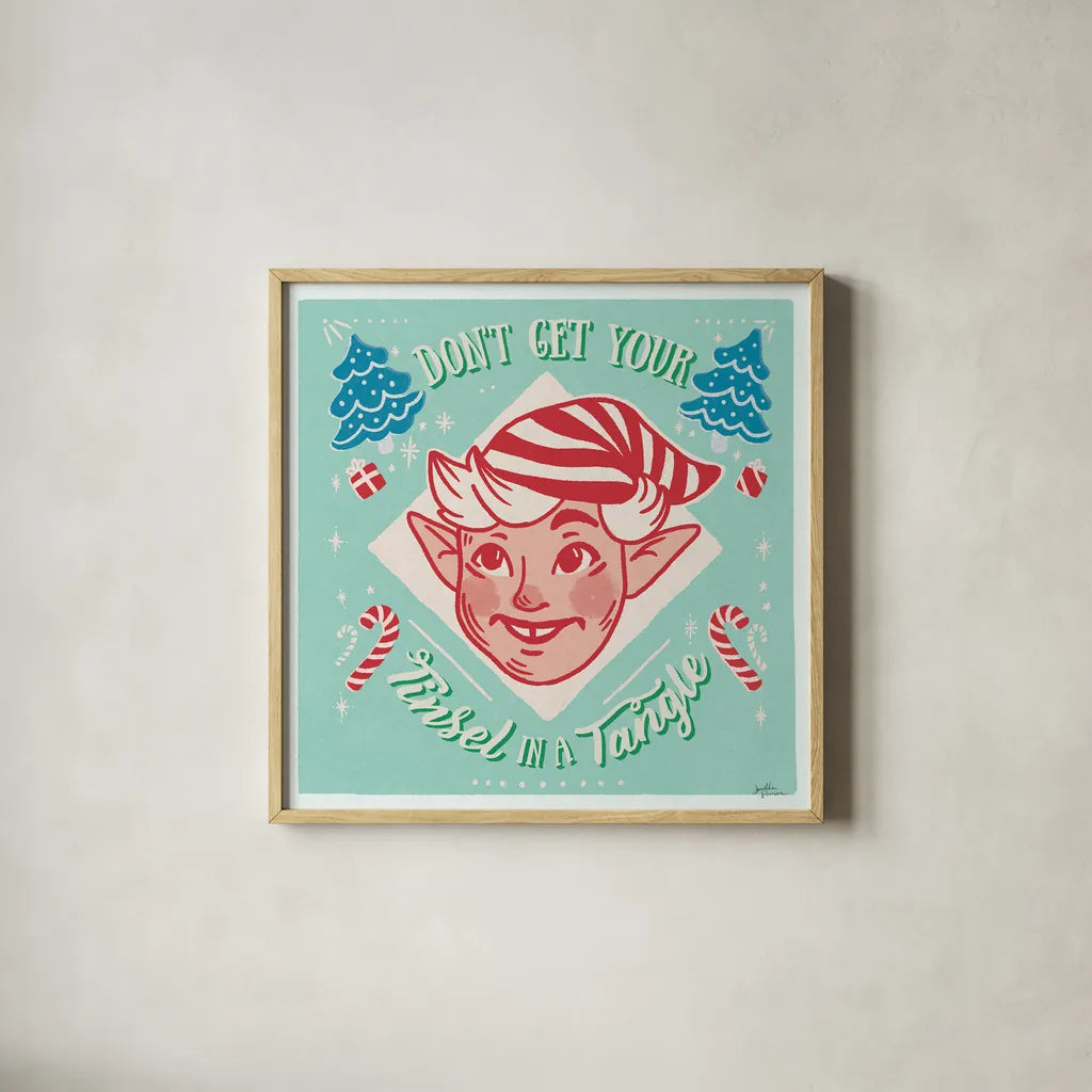 Naughty and Nice V Bright by Janelle Penner. Shown in a natural wood glass frame for a timeless modern aesthetic. Available as an archival giclee rolled canvas, fine art paper, or poster print. SKU 67596a.