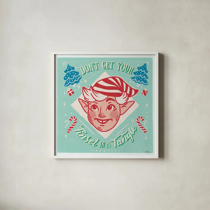 Naughty and Nice V Bright by Janelle Penner. Shown in a crisp white glass frame for a clean and minimalist style. Available as an archival giclee rolled canvas, fine art paper, or poster print. SKU 67596a.