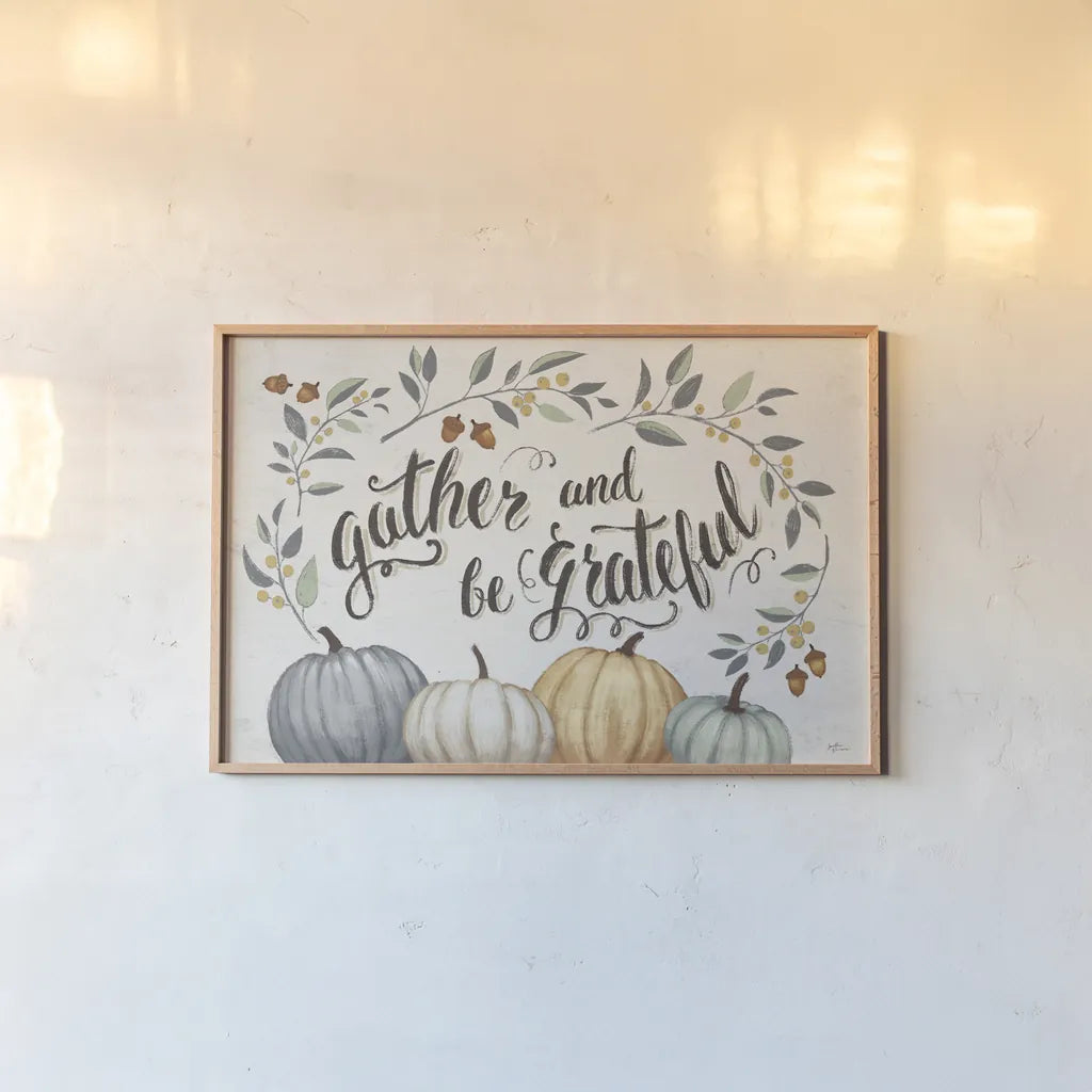 Our Home IV Gather by Janelle Penner. shown as a paper print in a natural frame. Available as a archival giclee rolled canvas, fine art paper, or poster print. SKU 47600i.