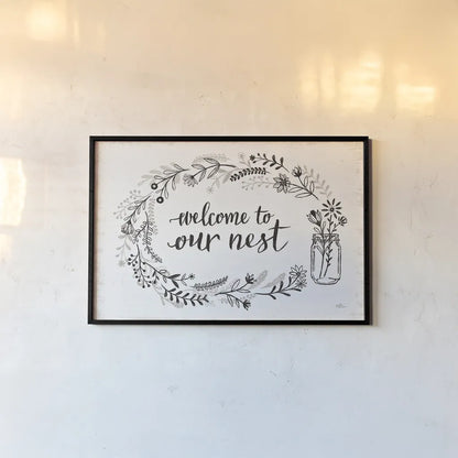 Our Nest I by Janelle Penner. shown as a paper print in a black flame. Available as a archival giclee rolled canvas, fine art paper, or poster print. SKU 33492i.