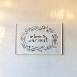 Our Nest I by Janelle Penner. shown as a paper print in a white frame. Available as a archival giclee rolled canvas, fine art paper, or poster print. SKU 33492i.