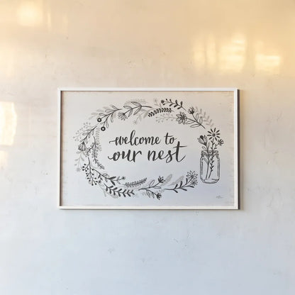 Our Nest I by Janelle Penner. shown as a paper print in a white frame. Available as a archival giclee rolled canvas, fine art paper, or poster print. SKU 33492i.