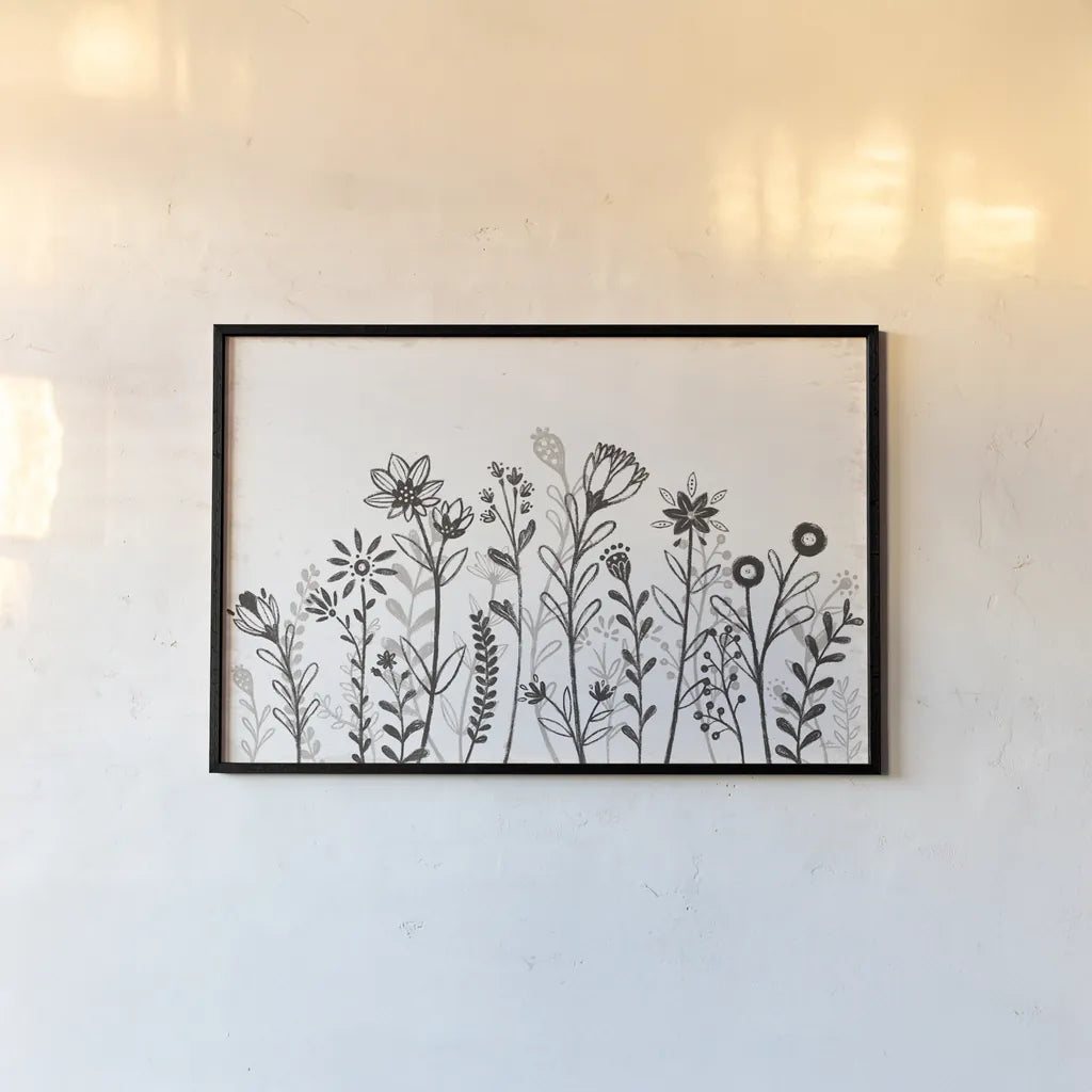 Our Nest IX Florals by Janelle Penner. shown as a paper print in a black flame. Available as a archival giclee rolled canvas, fine art paper, or poster print. SKU 84044i.
